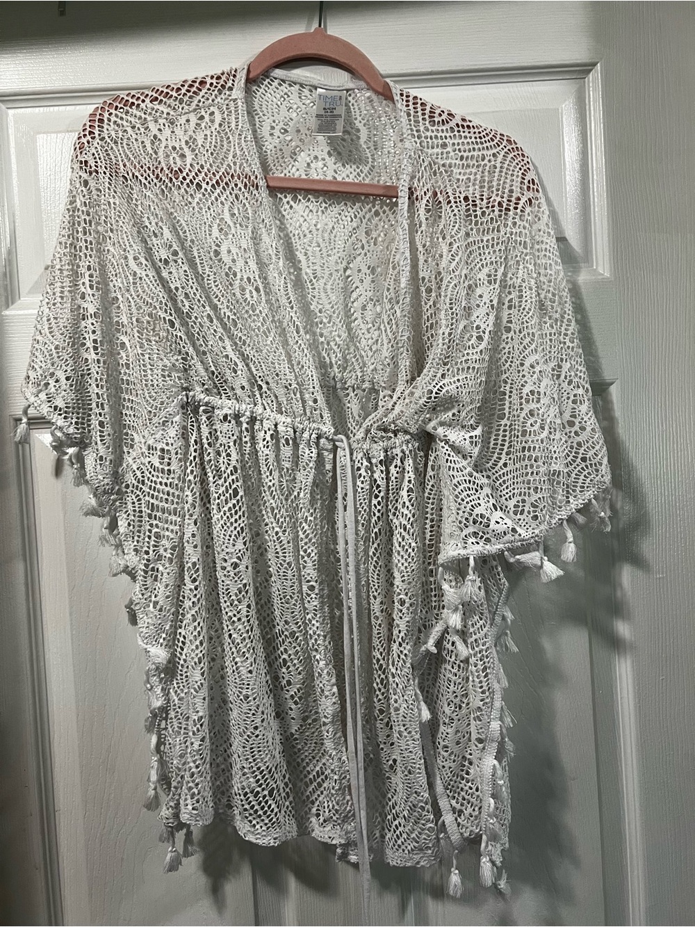White Crochet Tassel Kimono Cover-Up